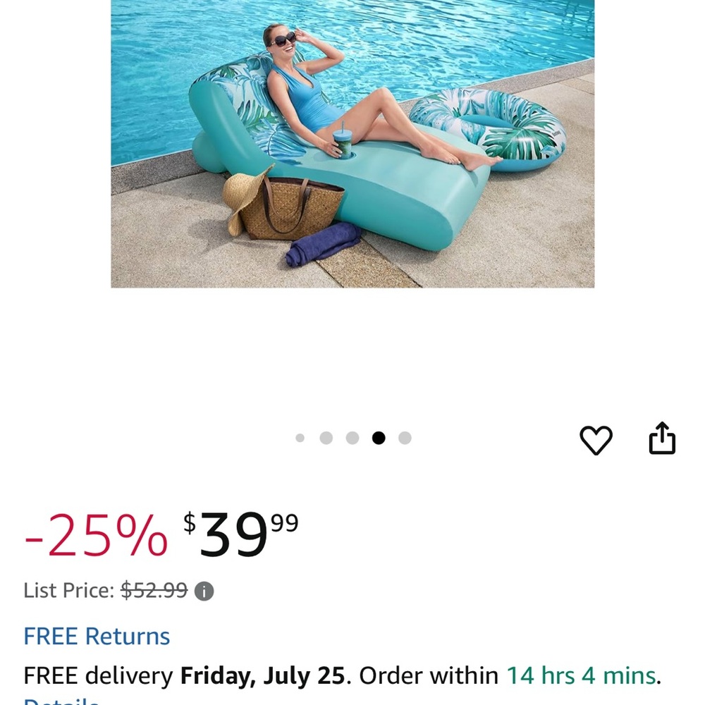 Inflatable Pool Lounger with Palm Leaf Design